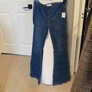 Free People Blue Pull On Flare Jeans